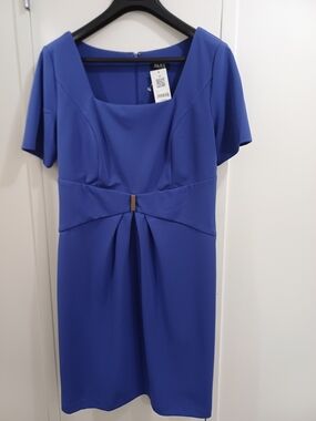 Sz 14 SLNY for Laura Royal Blue Midi Dress with Decorative Waist Accent NWT
